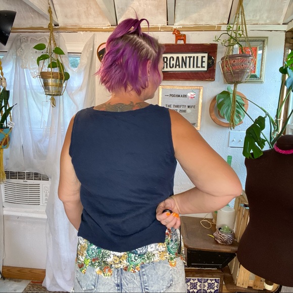 Anthropologie MOTH Navy Blue Sleeveless sweater attached MultiColor Lace Small - Picture 10 of 17